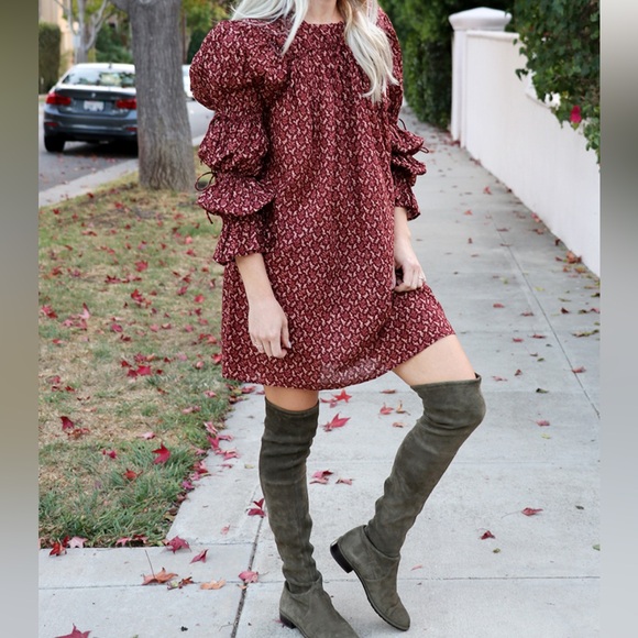 Doen Buttercup Mini Dress in Wine Winter Ditsy Floral Print - Picture 11 of 13